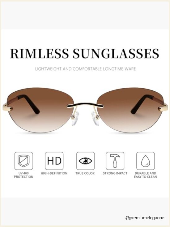 Rimless Oval Sunglasses Y2K Retro Futuristic Eyewear Women main image 7